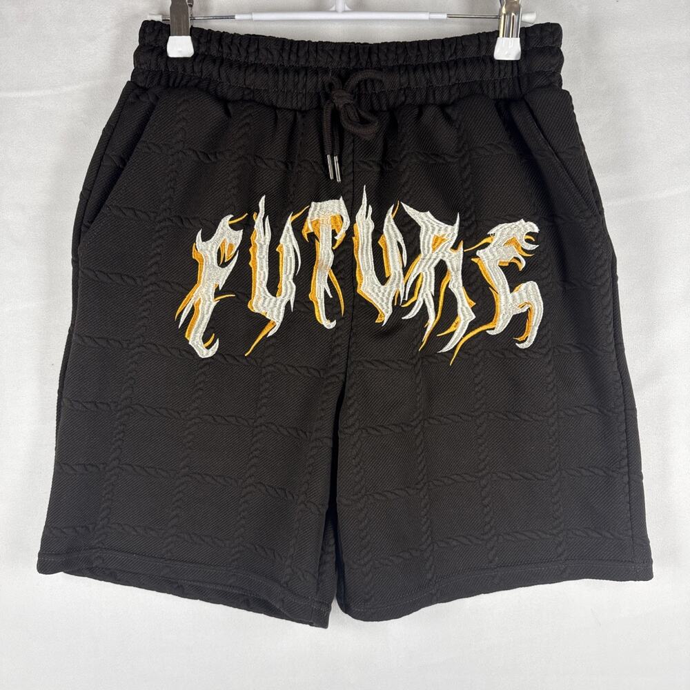 Riot Empire Men’s S Black FUTURE Embroidered Gothic Drawstring Shorts Y2K